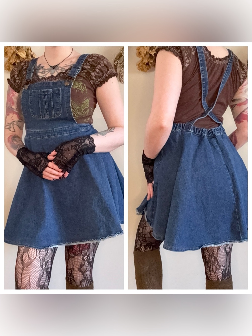 blue denim overalls circle skirt skater dress 💙 | cottagecore academia y2k